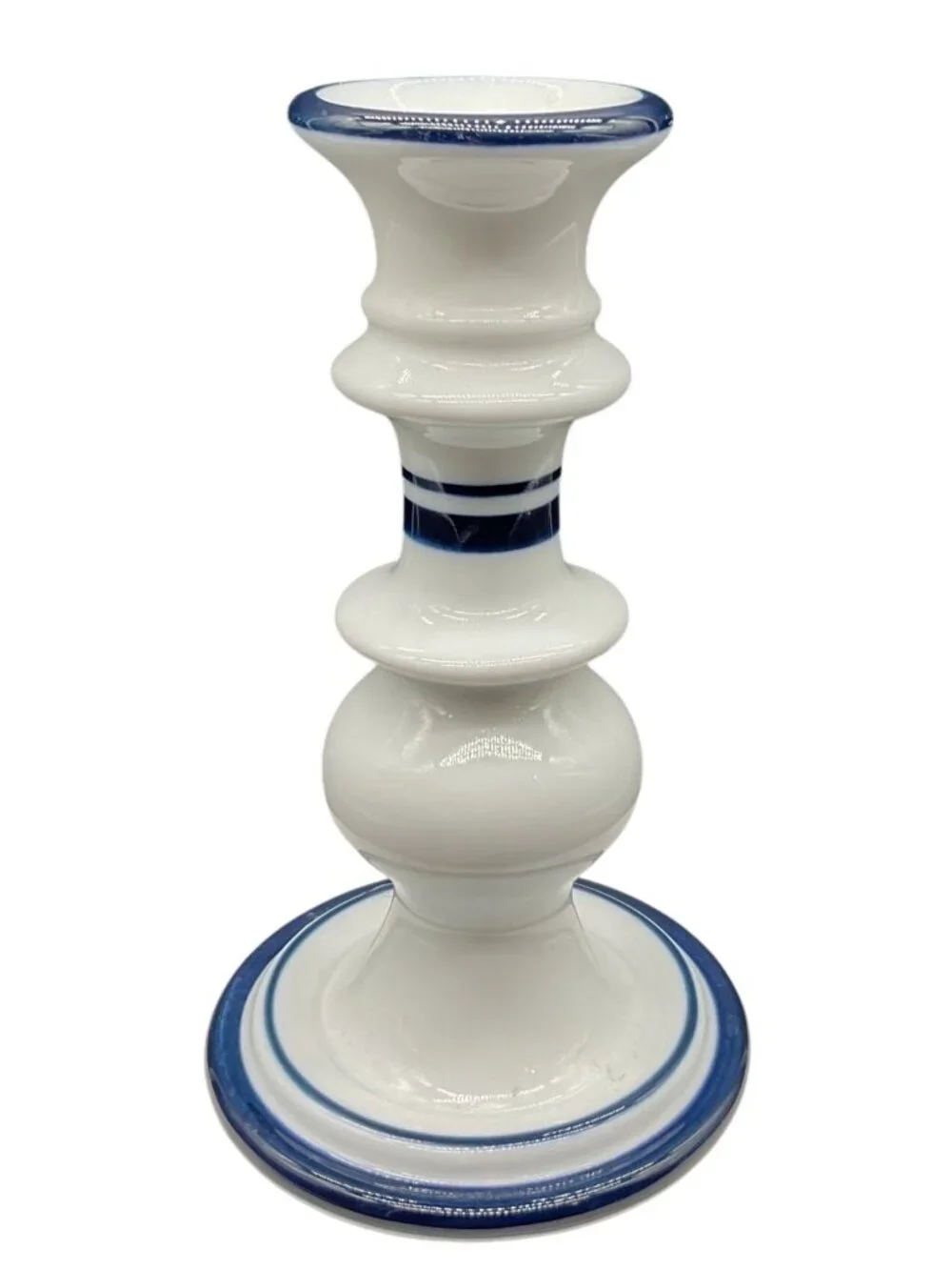 Dansk Bistro Blue Bordered Ceramic Candle Holder 6.5